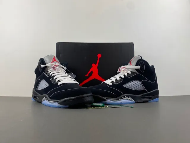 Air Jordan 5 Black Light Blue Cement Basketball Shoes 14