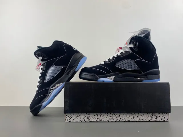 Air Jordan 5 Black Light Blue Cement Basketball Shoes 15
