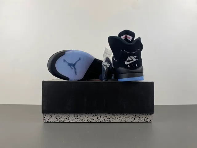Air Jordan 5 Black Light Blue Cement Basketball Shoes 17
