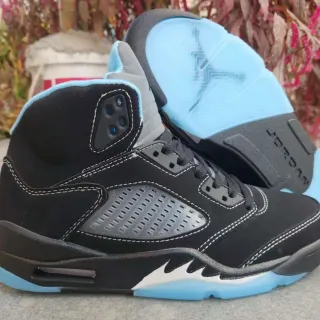 Air Jordan 5 Black Light Blue Suede Basketball Shoes