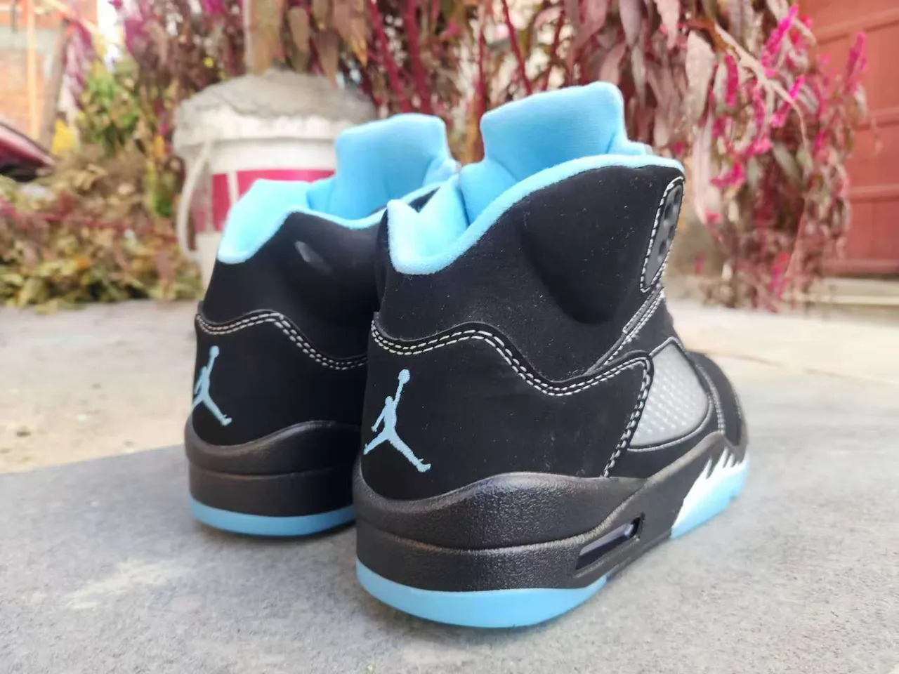 Air Jordan 5 Black Light Blue Suede Basketball Shoes 3