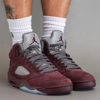 Air Jordan 5 Sapatos de Basquete Camurça Borgonha High-Top