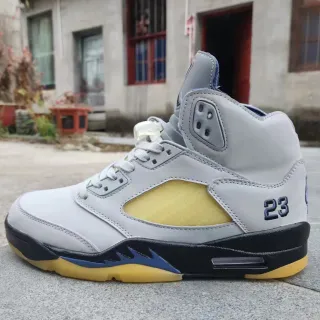 Air Jordan 5 Gris claro amarillo negro zapatillas de baloncesto