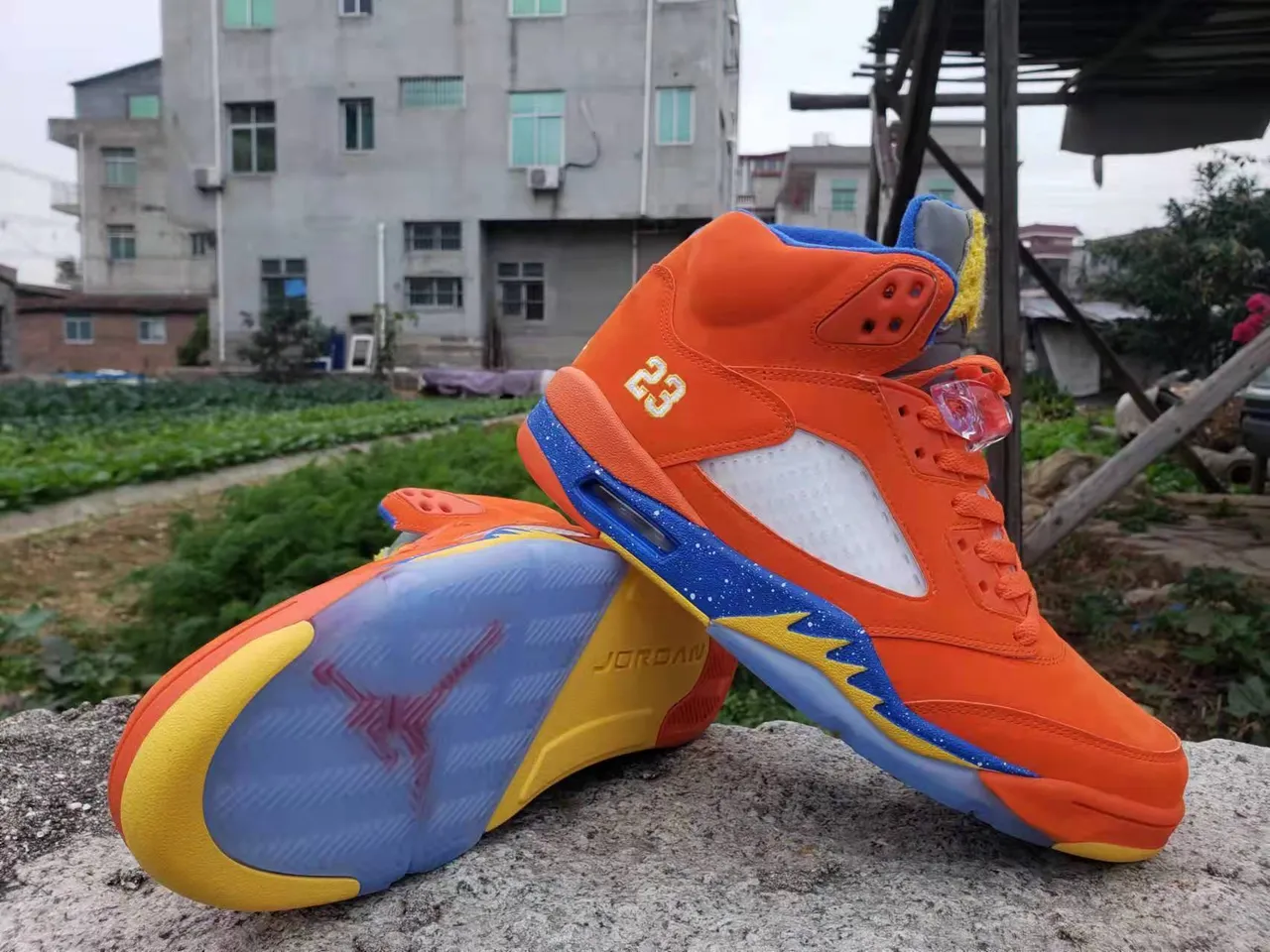 Air Jordan 5 Orange Blue Yellow Basketball Shoes 3