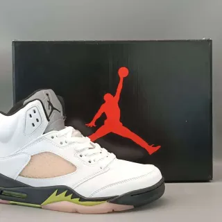 Air Jordan 5 White Black Lime Green Basketball Shoes