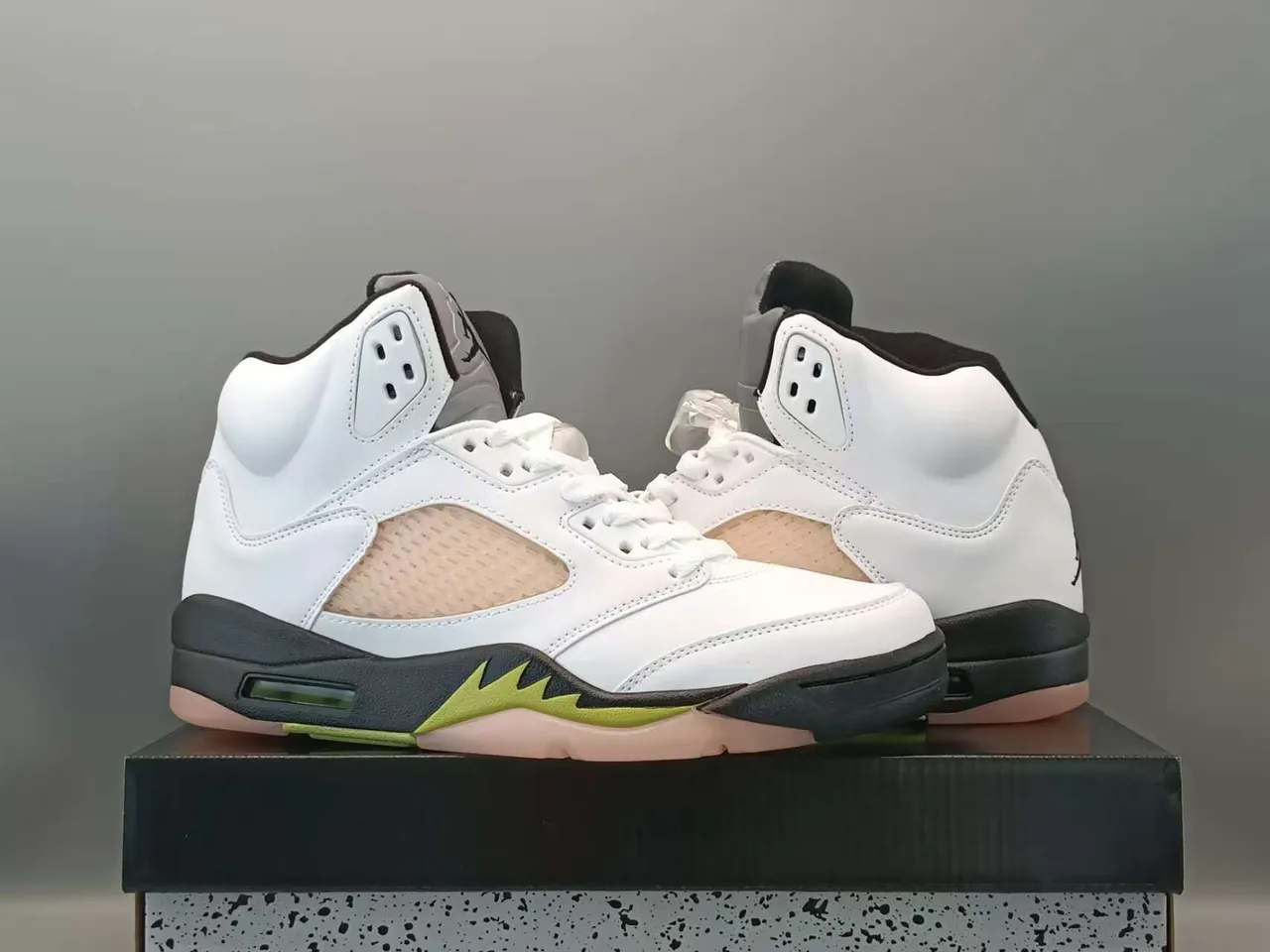 Air Jordan 5 White Black Lime Green Basketball Shoes 2