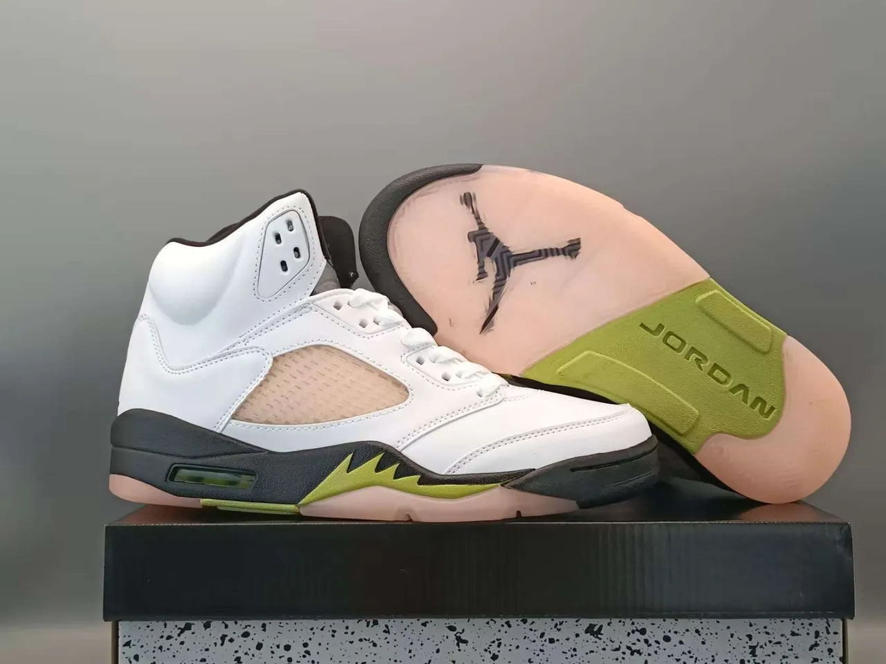 Air Jordan 5 White Black Lime Green Basketball Shoes 3