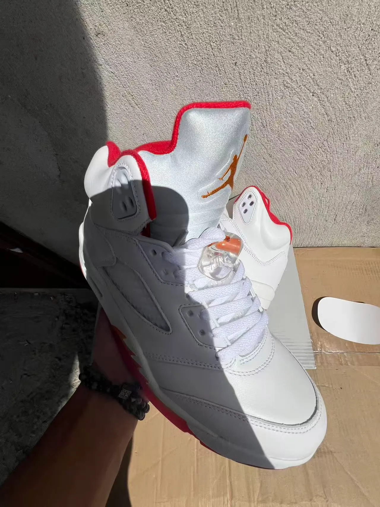 Air Jordan 5 White Gray Red Orange Basketball Shoes 2