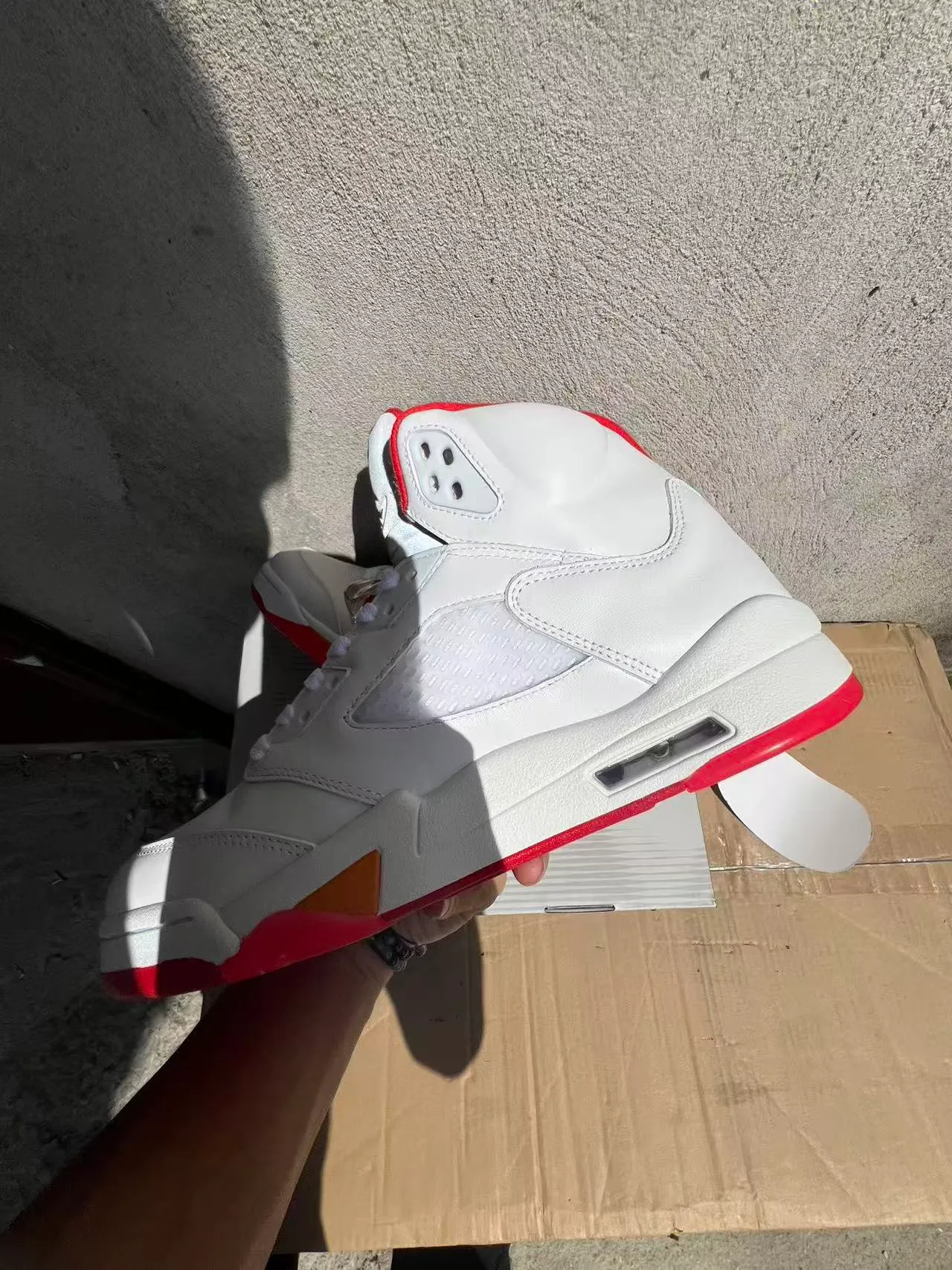 Air Jordan 5 White Gray Red Orange Basketball Shoes 5