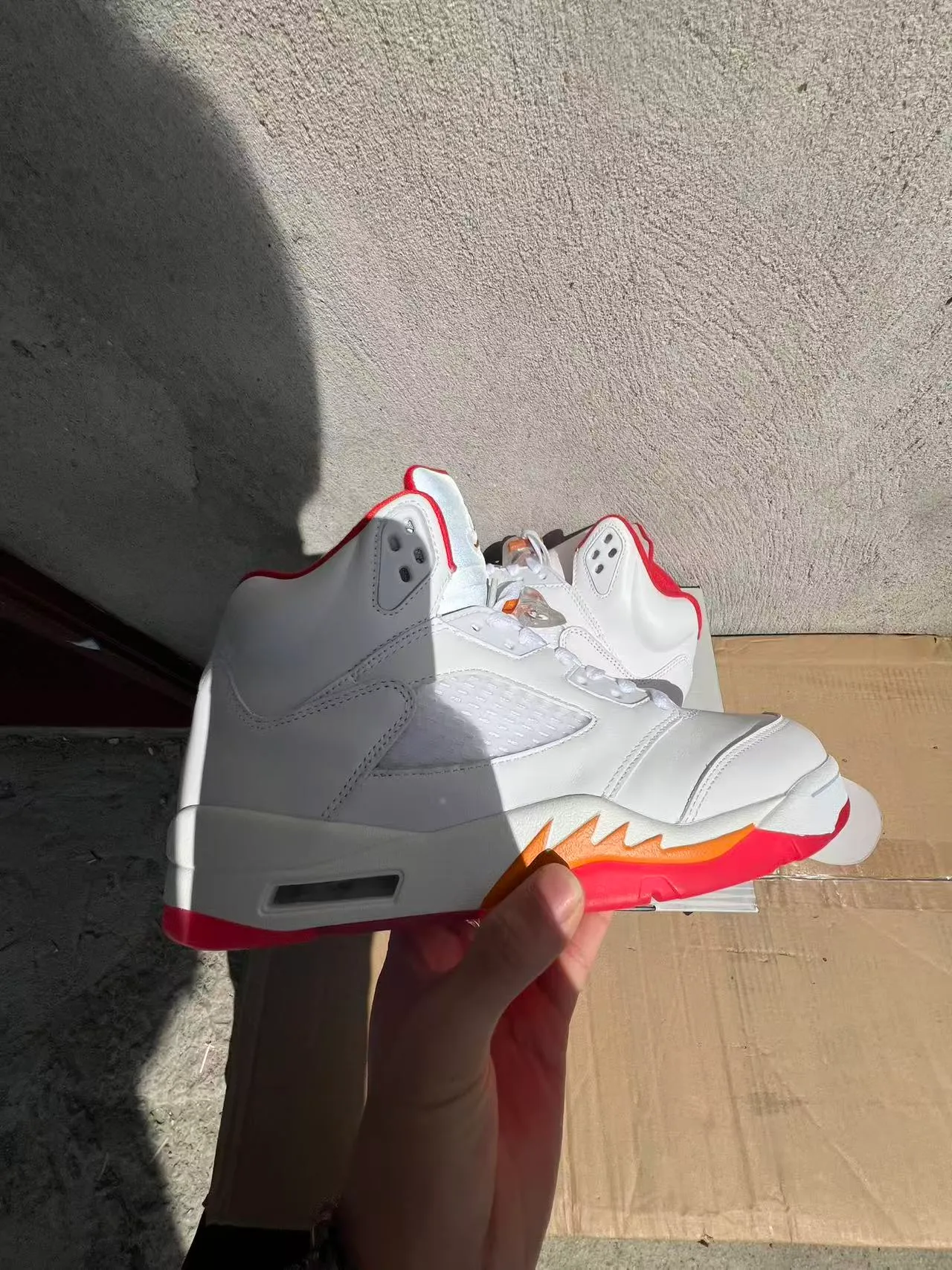 Air Jordan 5 White Gray Red Orange Basketball Shoes 7