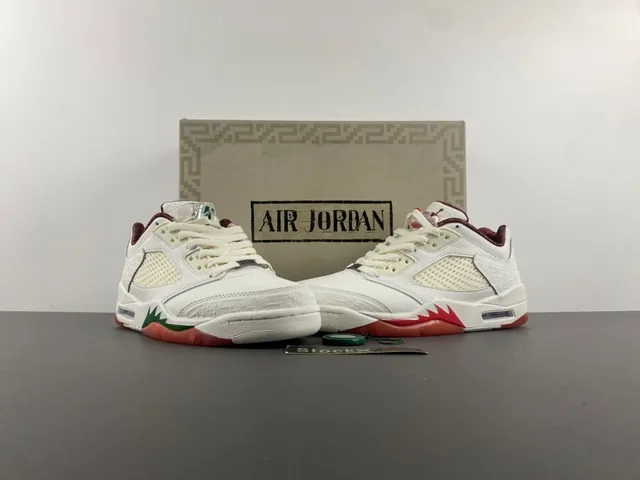 Chaussures de basketball Air Jordan 5 blanc bordeaux vert 12
