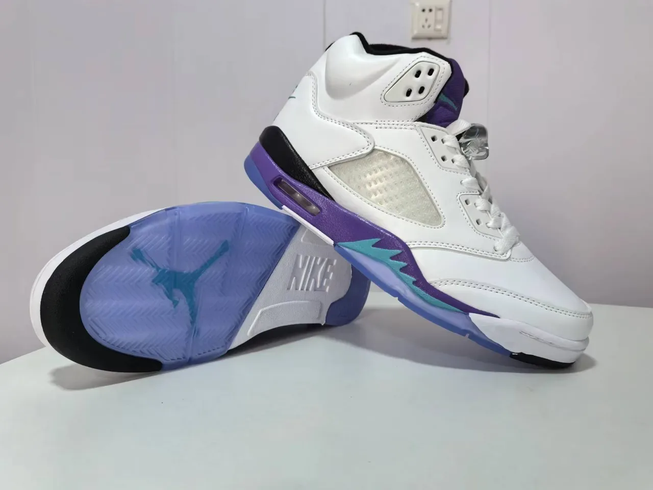 Air Jordan 5 White Purple Teal Basketball Shoes 4