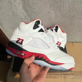 Air Jordan 5 White Red Black Basketball Shoes