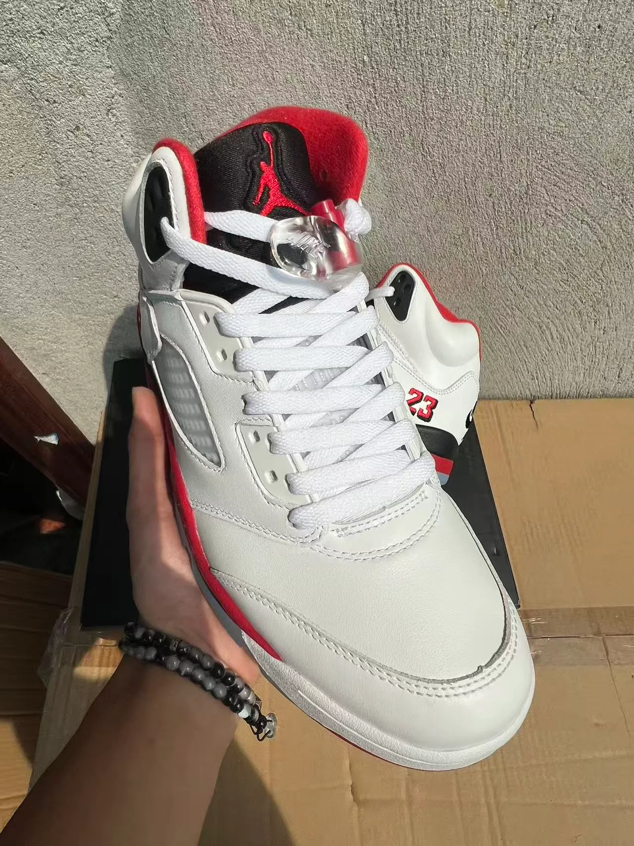 Air Jordan 5 White Red Black Basketball Shoes 2