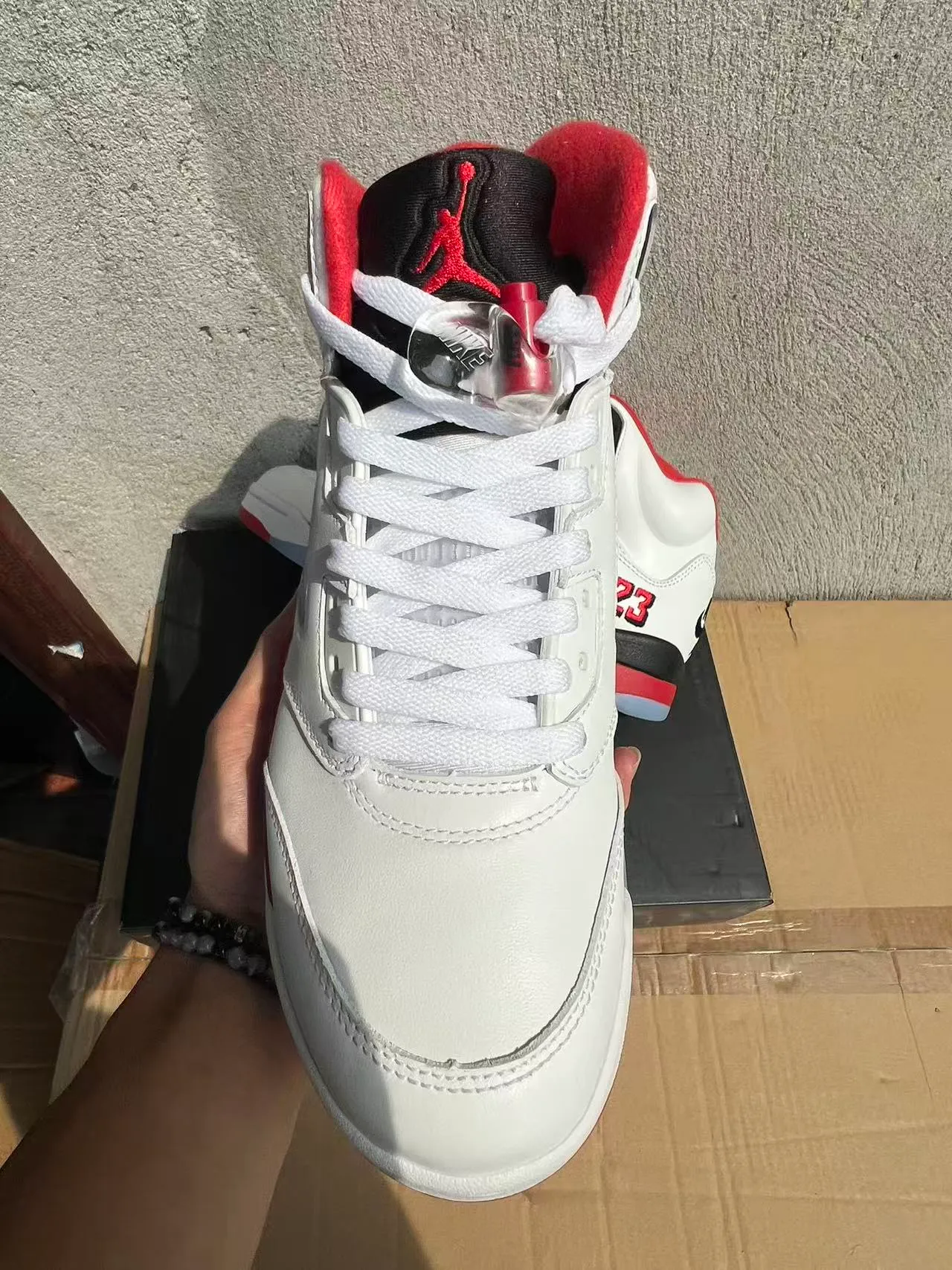 Air Jordan 5 White Red Black Basketball Shoes 3