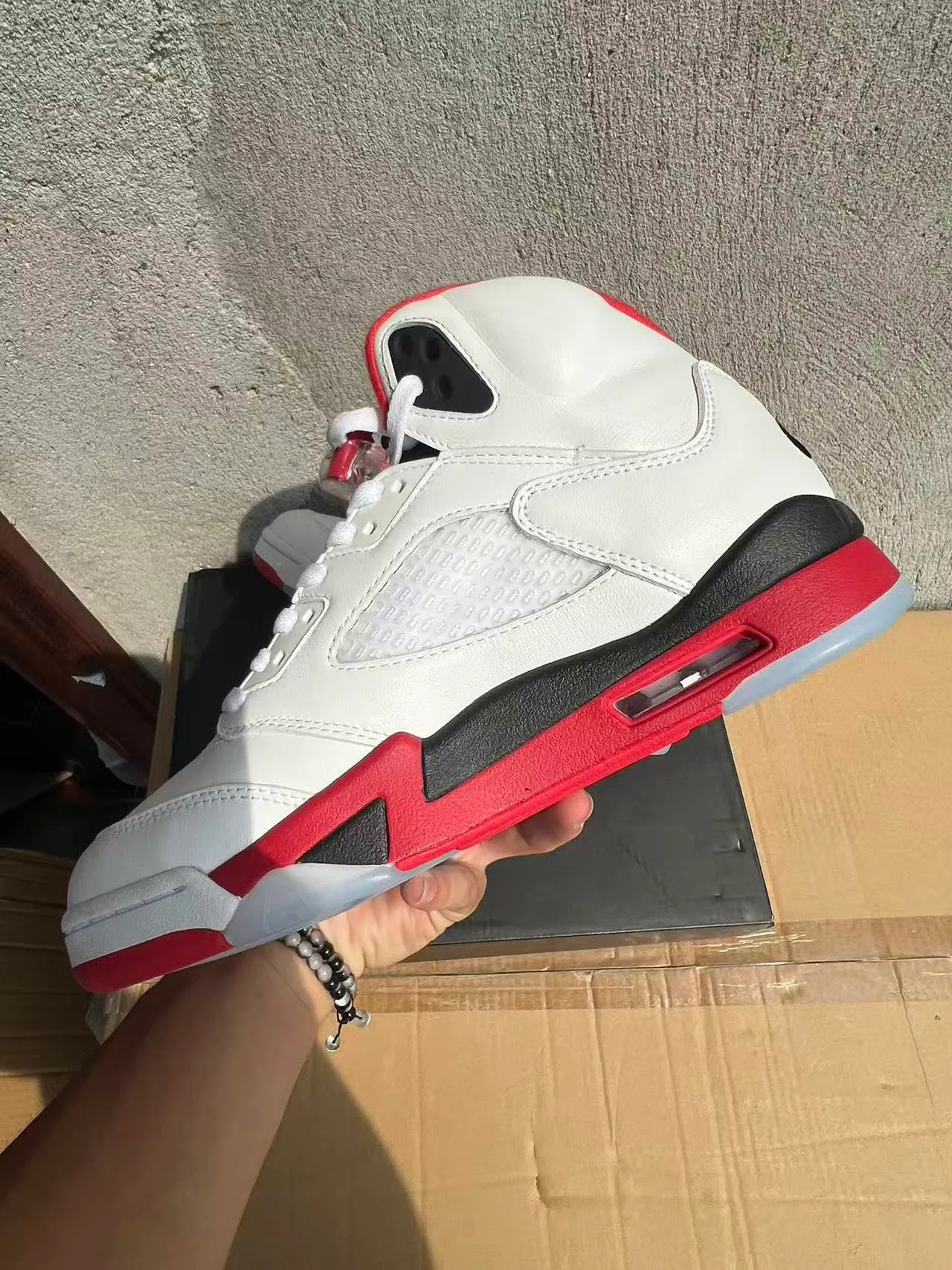 Air Jordan 5 White Red Black Basketball Shoes 5