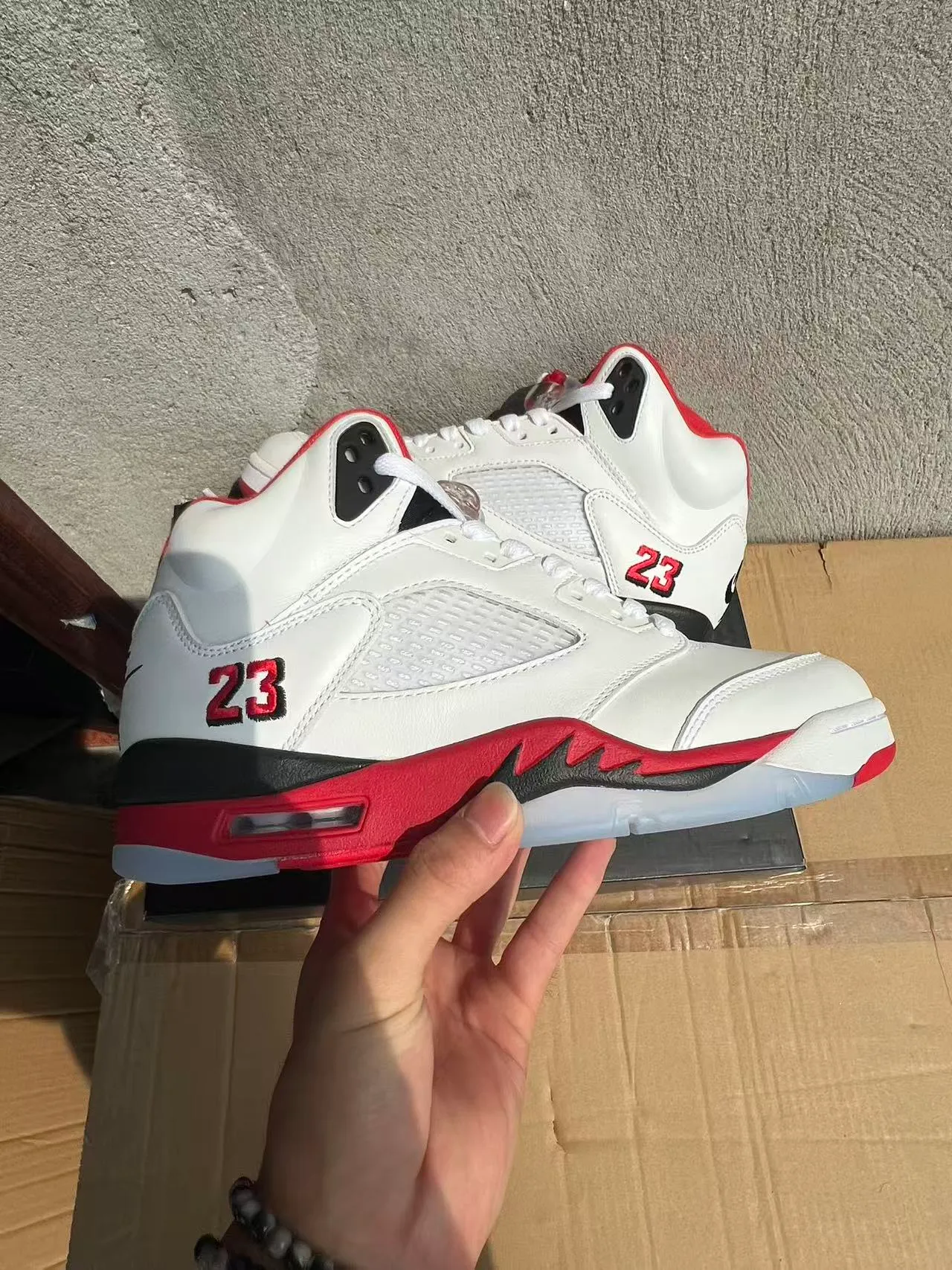 Air Jordan 5 White Red Black Basketball Shoes 7