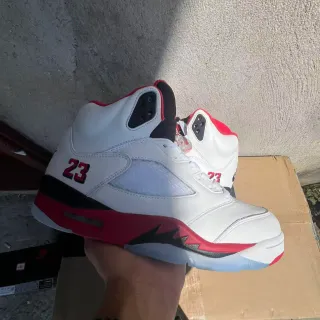 Air Jordan 5 White Red Black Basketball Shoes
