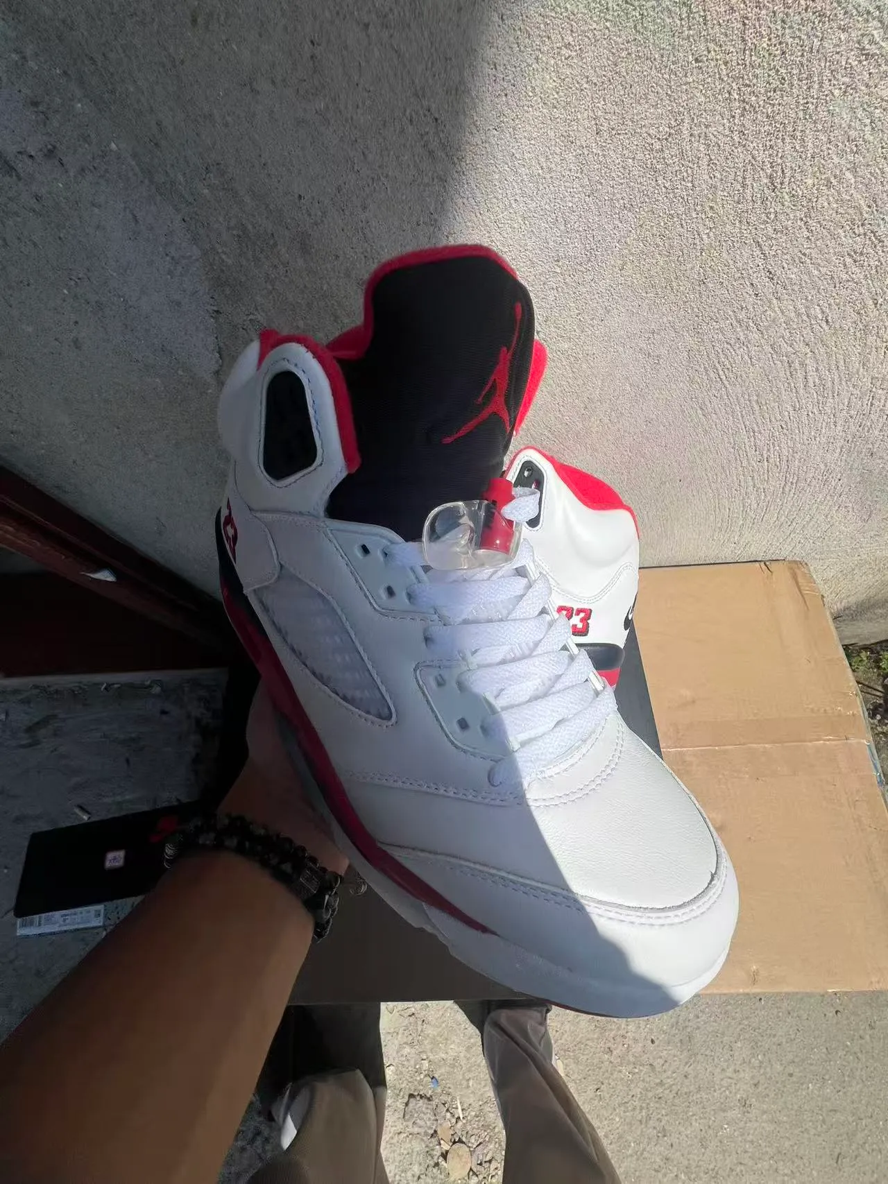 Air Jordan 5 White Red Black Basketball Shoes 2