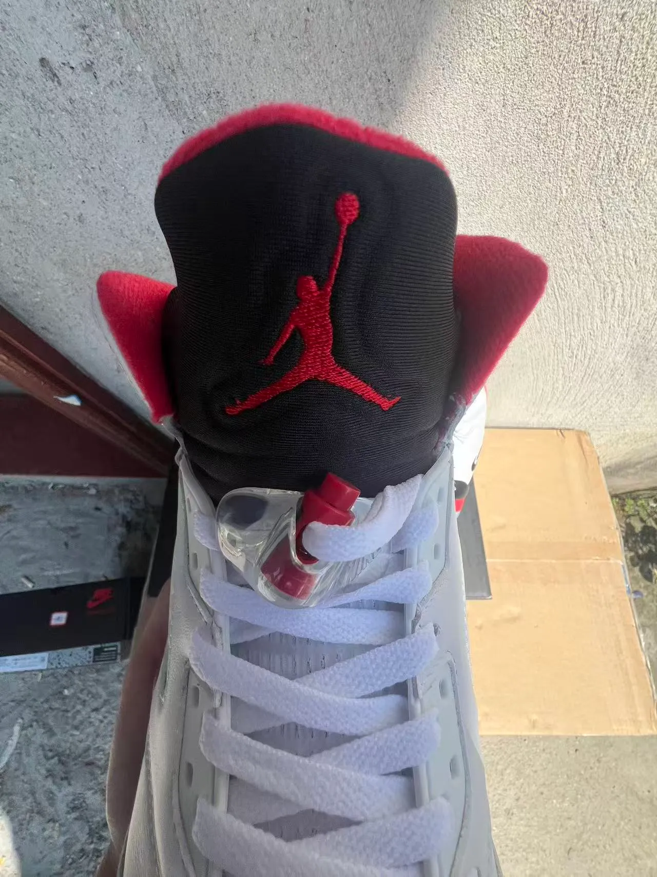 Air Jordan 5 White Red Black Basketball Shoes 4