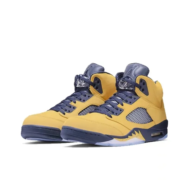 Air Jordan 5 حذاء كرة السلة أصفر وكحلي 2