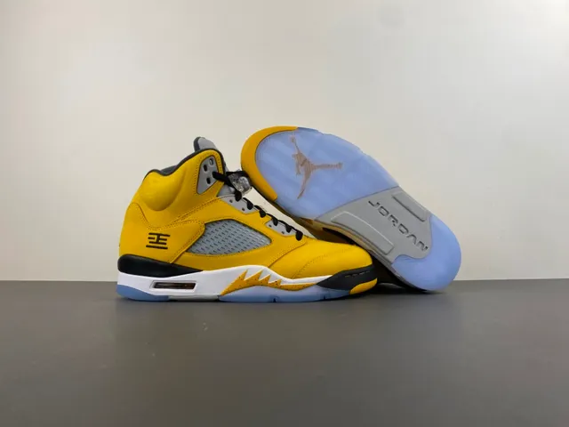 Air Jordan 5 Yellow Black White Basketball Shoes 13