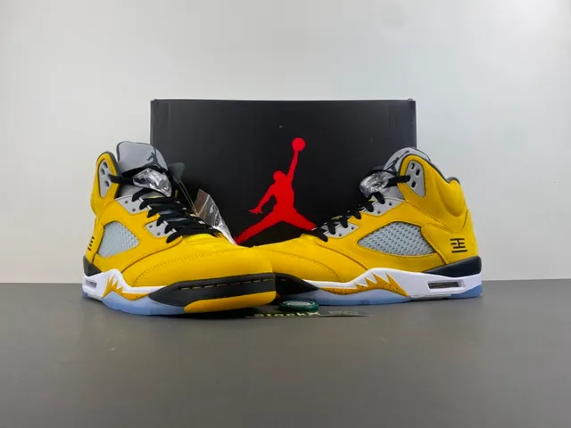Air Jordan 5 Yellow Black White Basketball Shoes 14