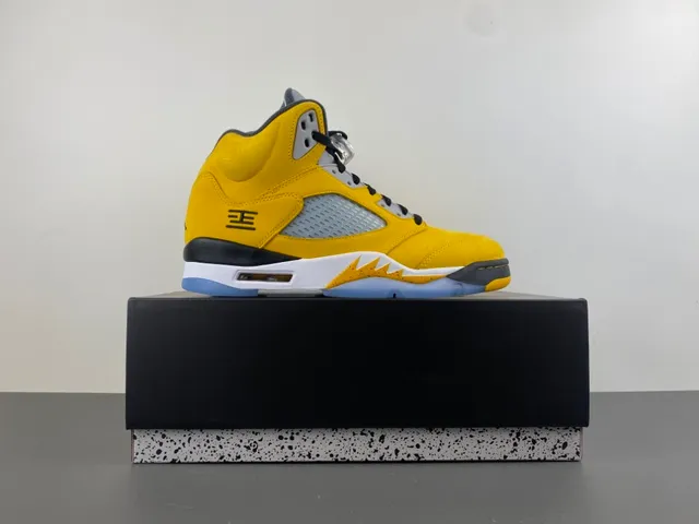 Air Jordan 5 Yellow Black White Basketball Shoes 16
