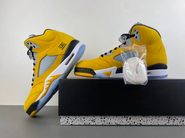 Air Jordan 5 Yellow Black White Basketball Shoes 17