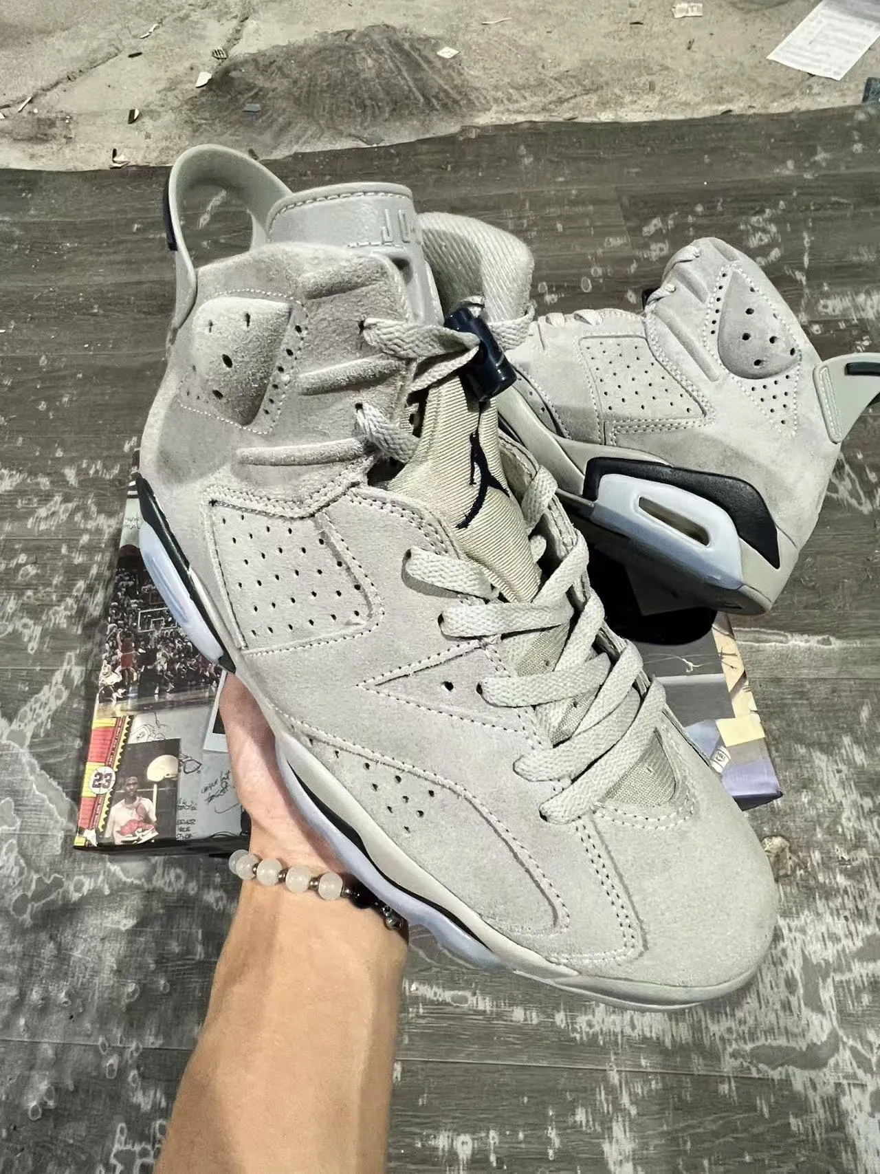 Air Jordan 6 Light Gray Suede Black White Basketball Shoes 5