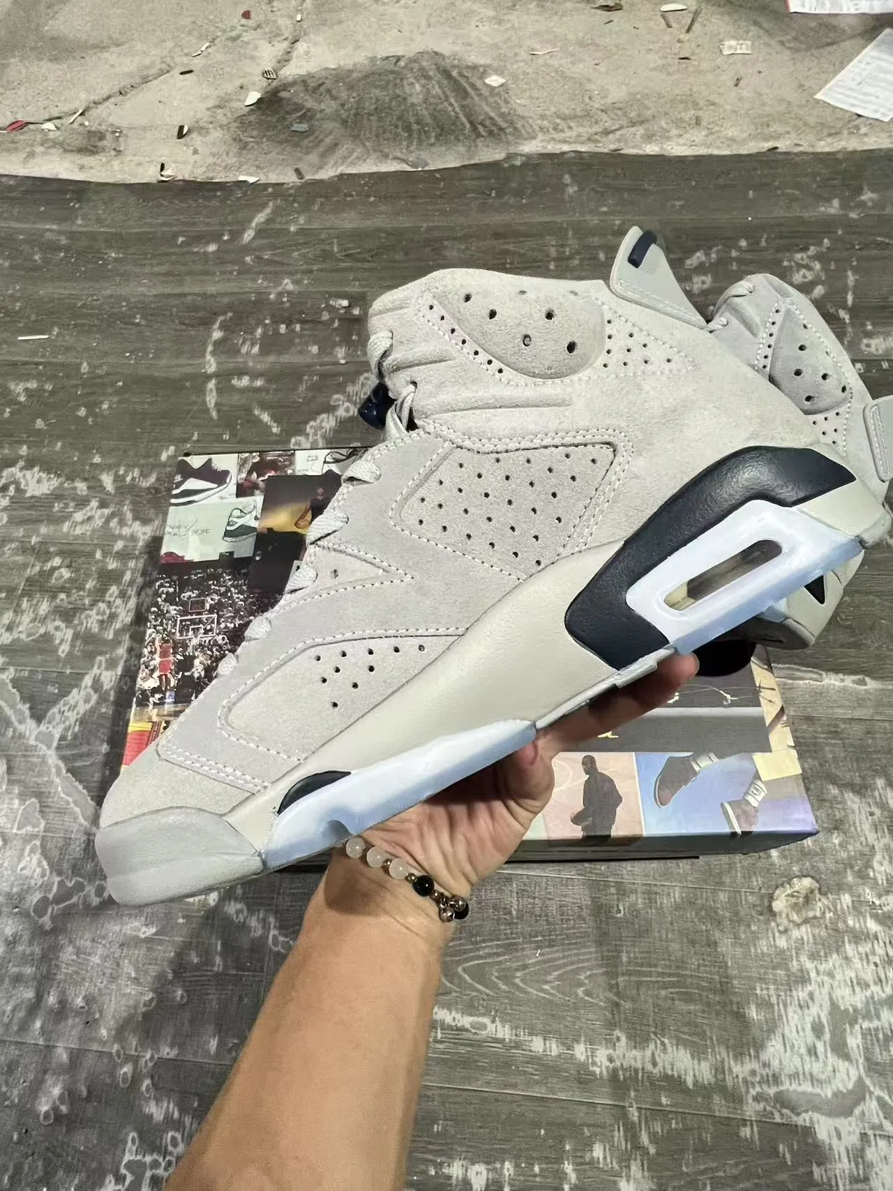 Air Jordan 6 Light Gray Suede Black White Basketball Shoes 8