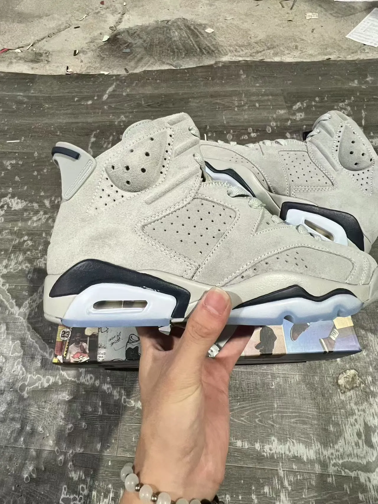 Air Jordan 6 Light Gray Suede Black White Basketball Shoes 10