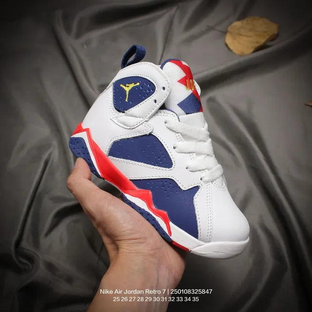 Air Jordan 7 White Red Blue Kids Basketball Shoes 8
