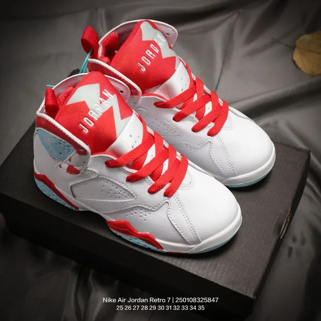 Air Jordan 7 White Red Blue Kids Basketball Shoes 18