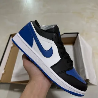 Air Jordan Black Blue Low-Top Leather-Paneled Basketball Shoes