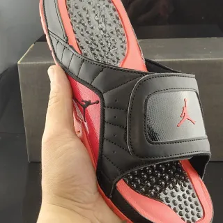Air Jordan Black Red Single-Strap Slide Podded Footbed Slippers