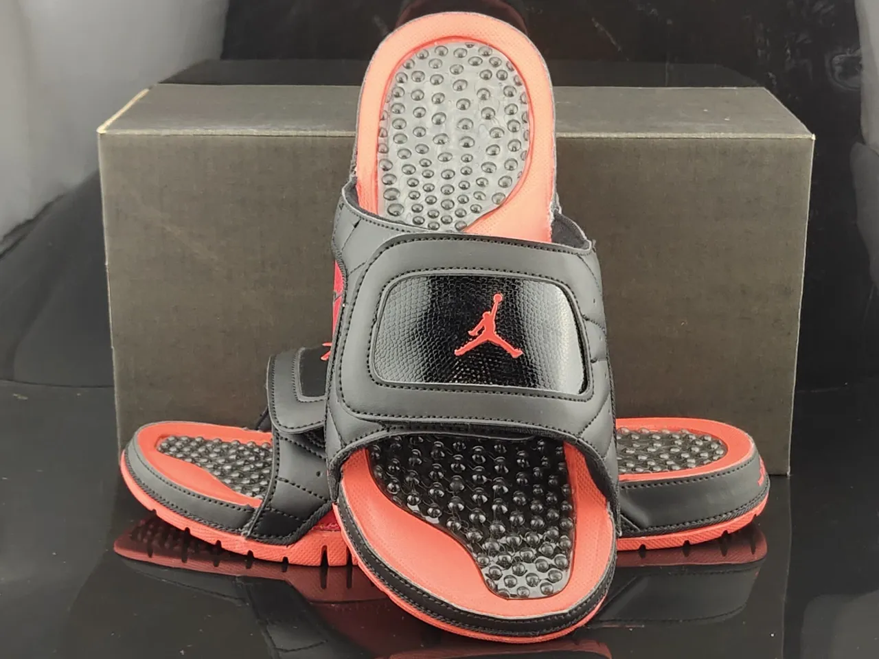 Air Jordan Black Red Single-Strap Slide Podded Footbed Slippers 4