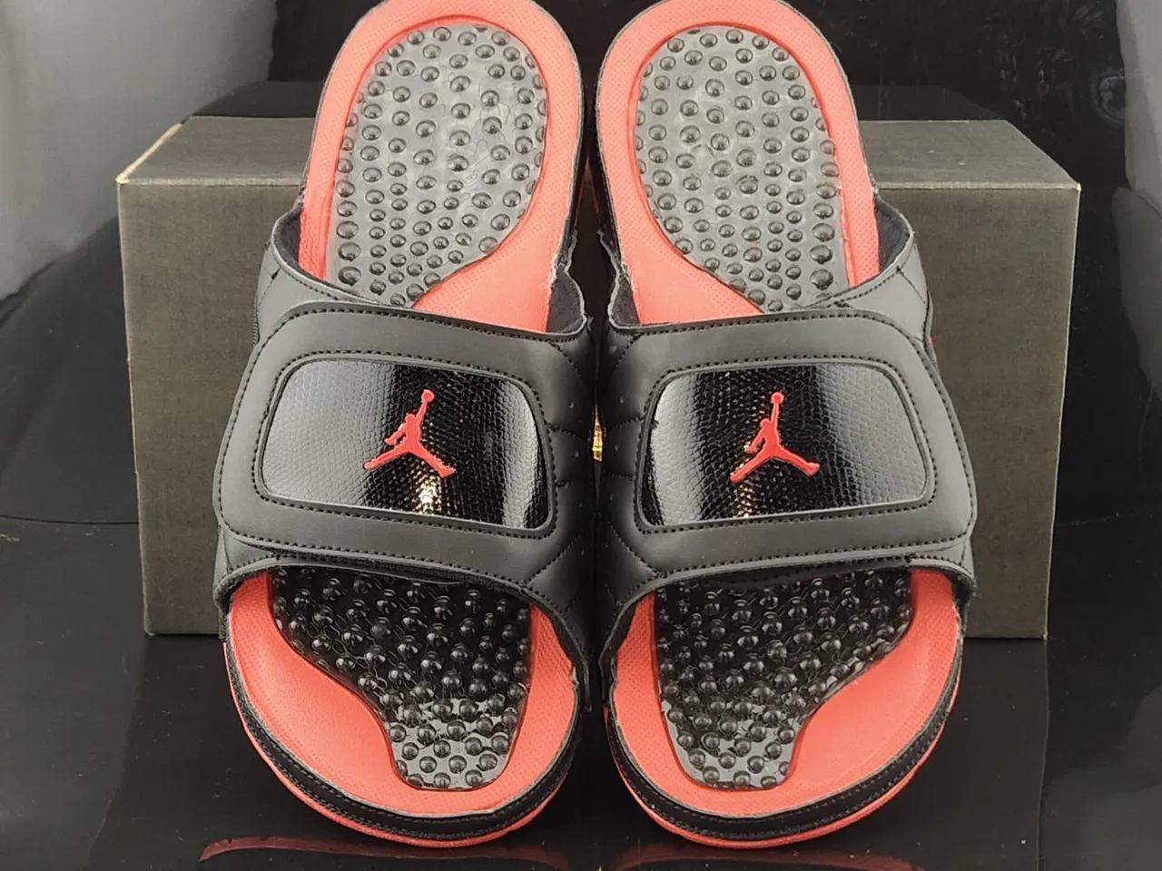 Air Jordan Black Red Single-Strap Slide Podded Footbed Slippers 5