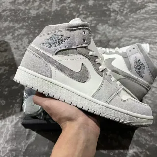 Air Jordan Gray White High-Top Suede-Leather Mix Basketball Shoes