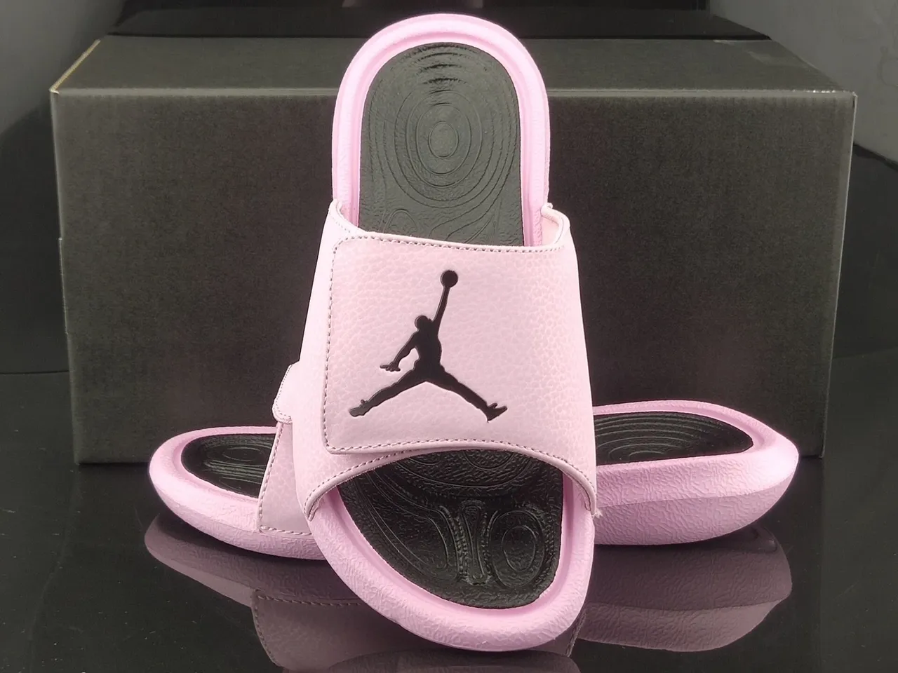 Air Jordan Pink Black Pebbled Leather-Like Upper Molded Footbed Slippers 3