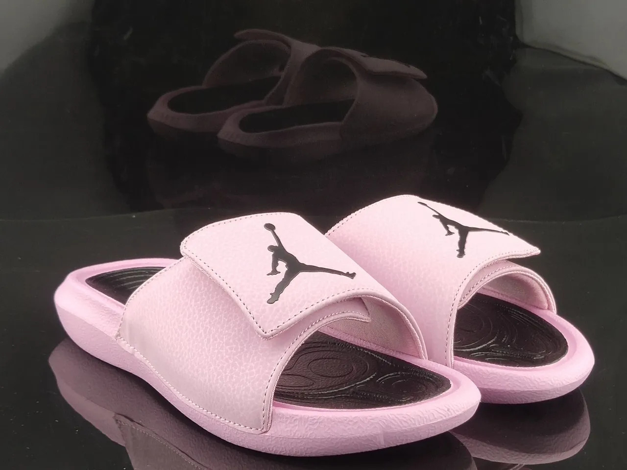 Air Jordan Pink Black Pebbled Leather-Like Upper Molded Footbed Slippers 4