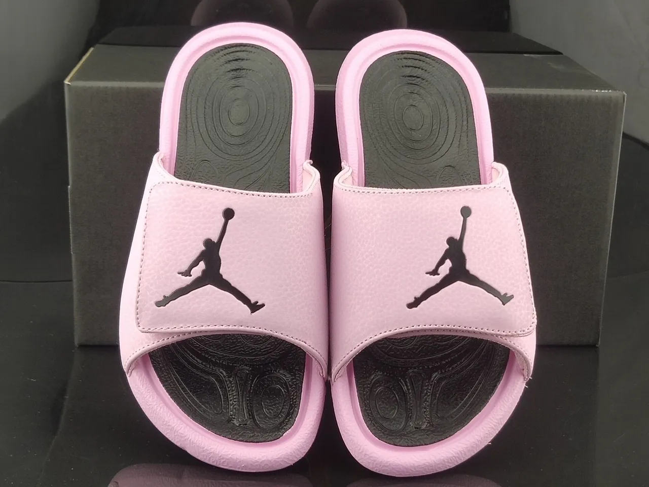 Air Jordan Pink Black Pebbled Leather-Like Upper Molded Footbed Slippers 5