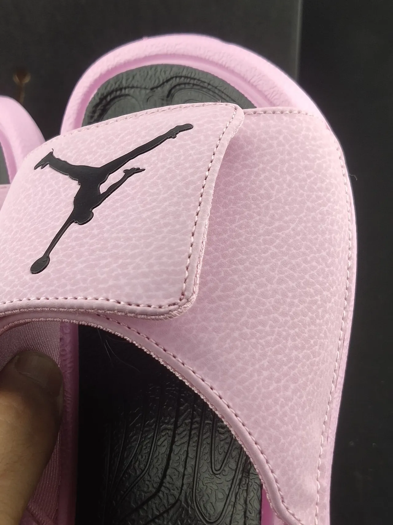 Air Jordan Pink Black Pebbled Leather-Like Upper Molded Footbed Slippers 6