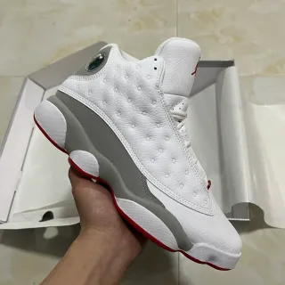 Air Jordan White Gray Perforated Leather Upper Layered Segmented Midsole Basketball Shoes