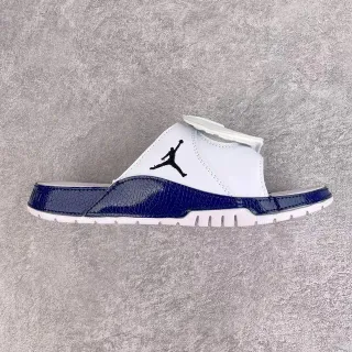 Air Jordan सफेद नेवी ओपन-बैक स्लाइड लेदर अपर स्लिपर्स