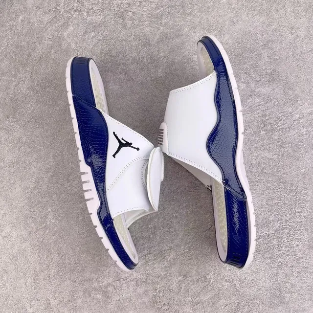 Air Jordan White Navy Open-Back Slide Leather Upper Slippers 2