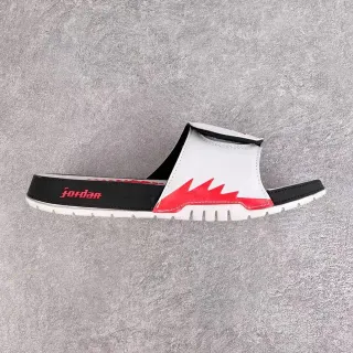 Air Jordan White Red Slide Silhouette Asymmetrical Flame Graphic Slippers