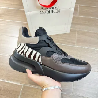 Alexander McQueen Black Brown Oversized Platform Sole Zebra-Print Haircalf Panel Chunky Sneakers