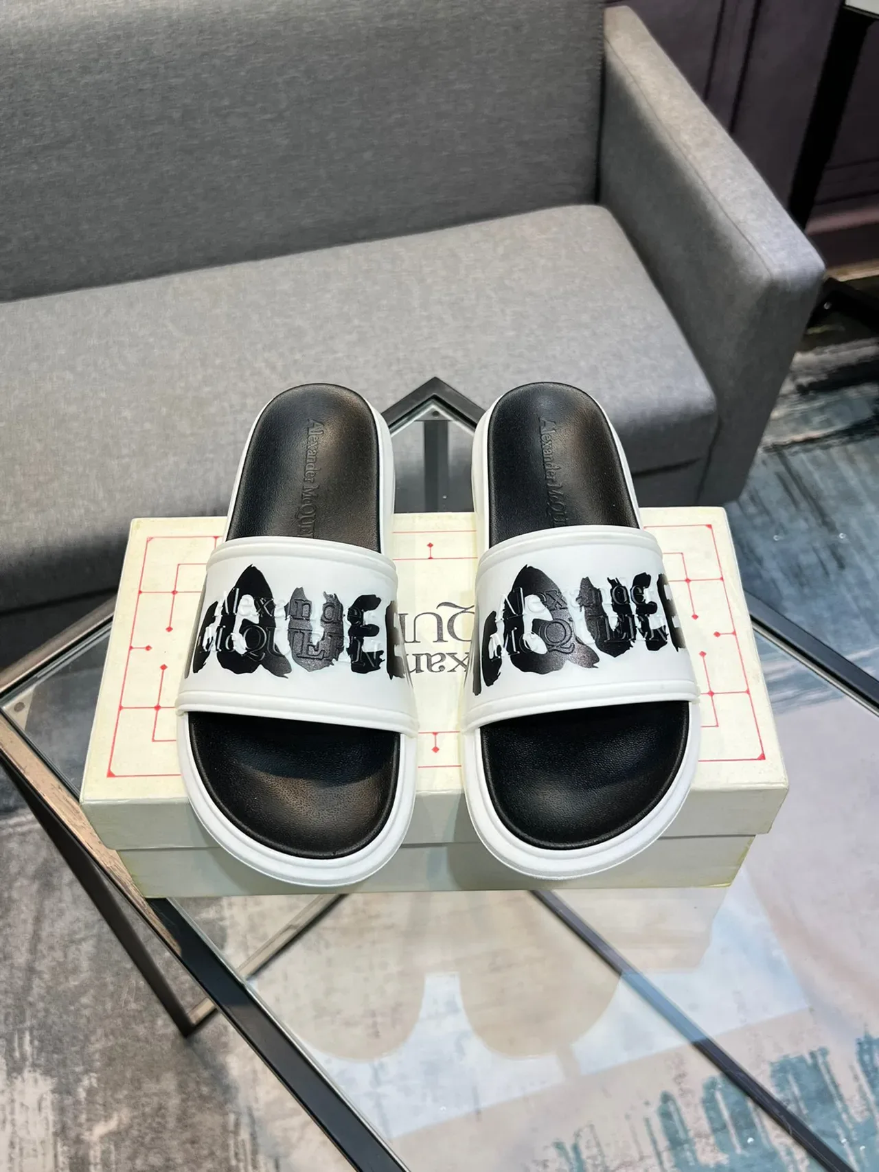 Alexander McQueen Graphic Strap Platform Slide Slippers 2