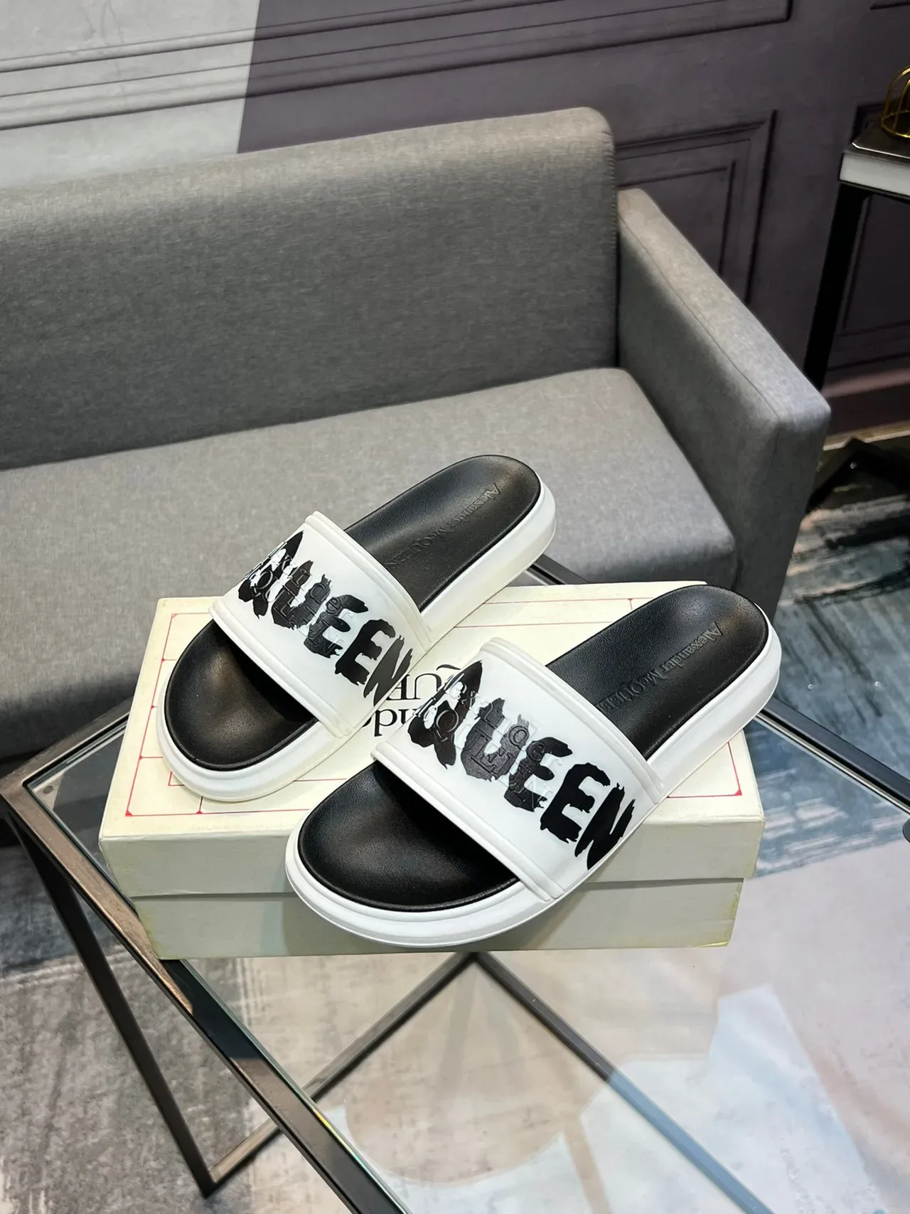 Alexander McQueen Graphic Strap Platform Slide Slippers 3